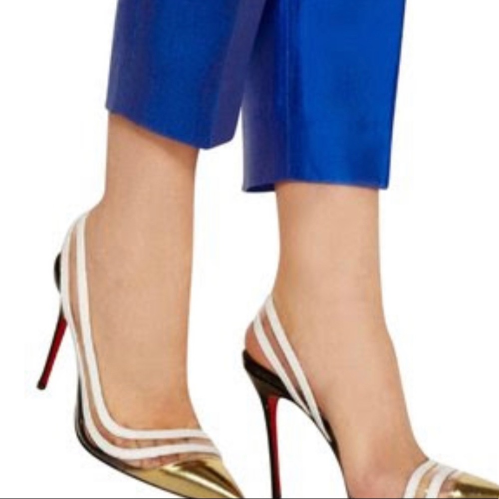 Christian Louboutin Gold and White Slingback Heels